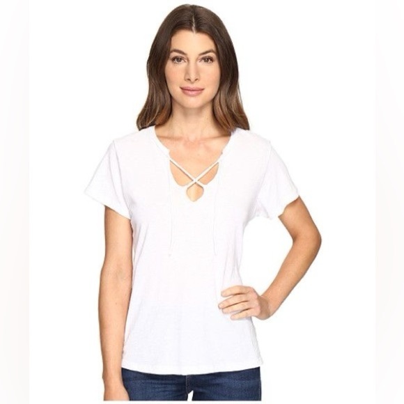 Revolve LNA Raw Tie Tee T-Shirt Short Sleeve Front tie V-neck Relaxed fit White - Picture 1 of 12